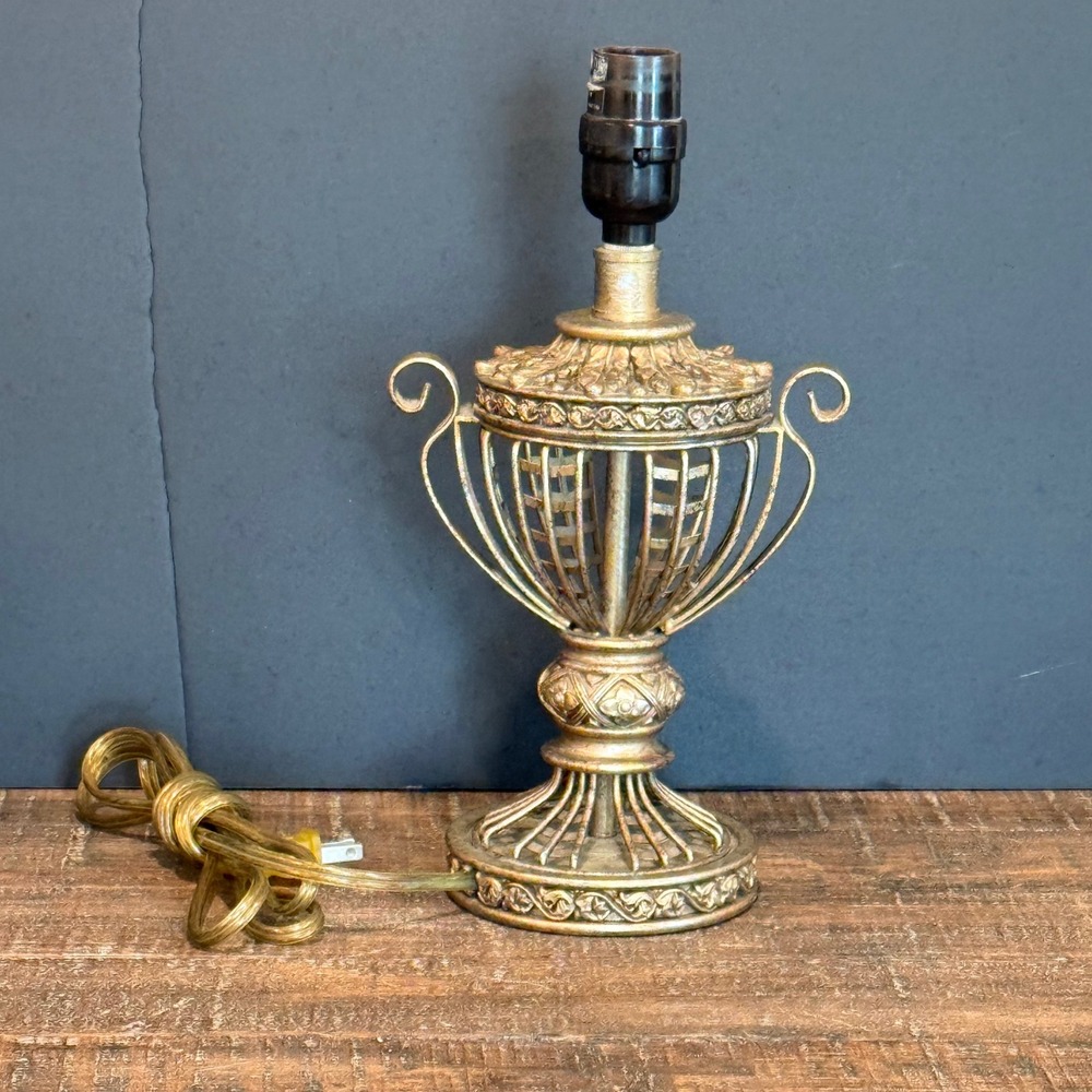 Vintage Ornate Heavy Cast Brass Hollywood Regency Small Lamp Gold Gilded Decor